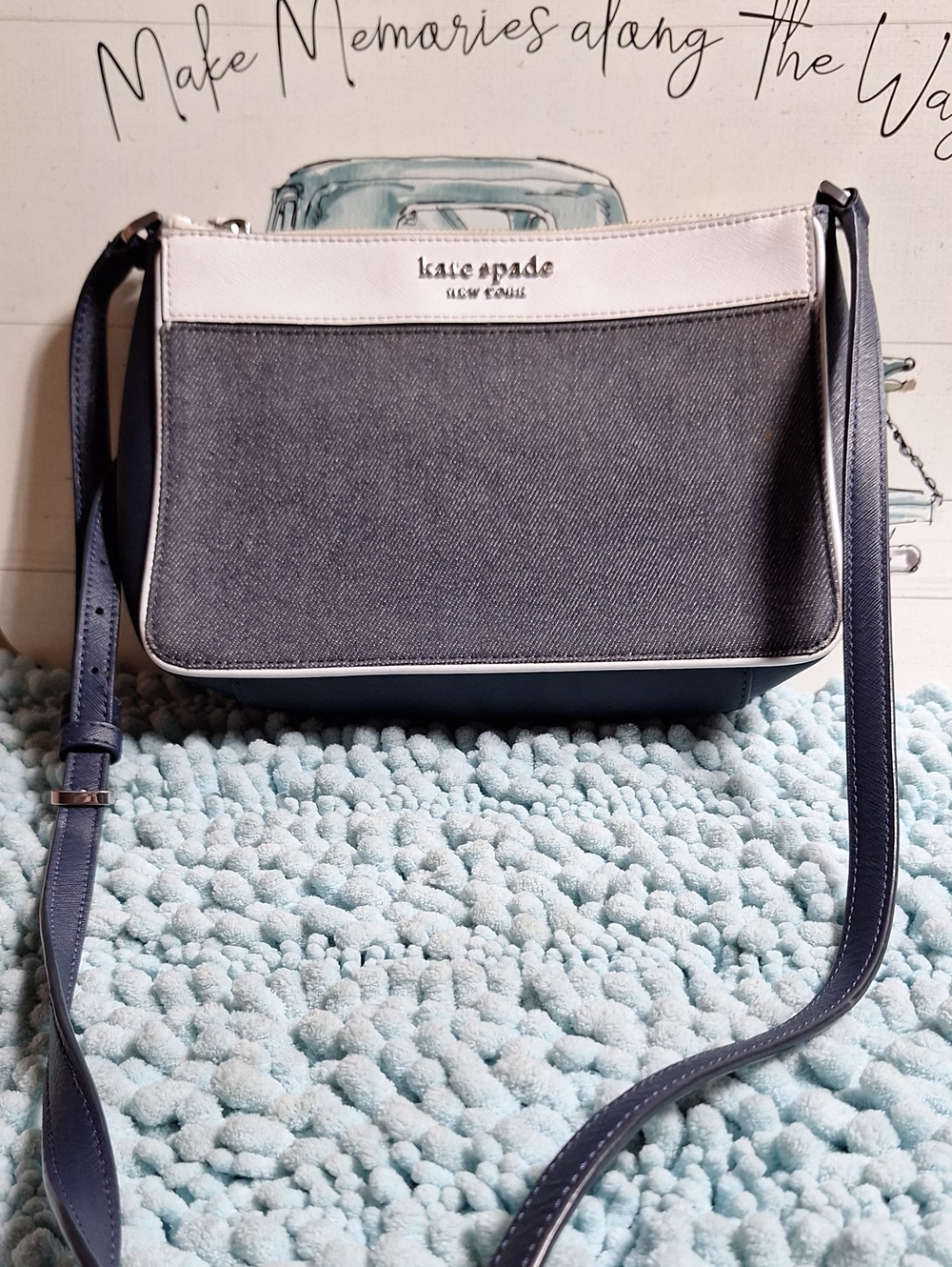 kate spade Navy and White Cameron Denim Colorblock Crossbody Bag